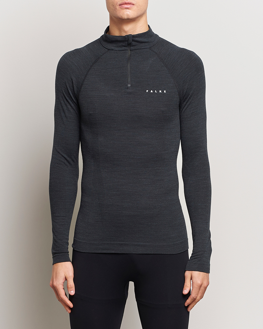 Homme | Pulls Et Tricots | Falke Sport | Long Sleeve Wool Tech Half Zip Shirt Black