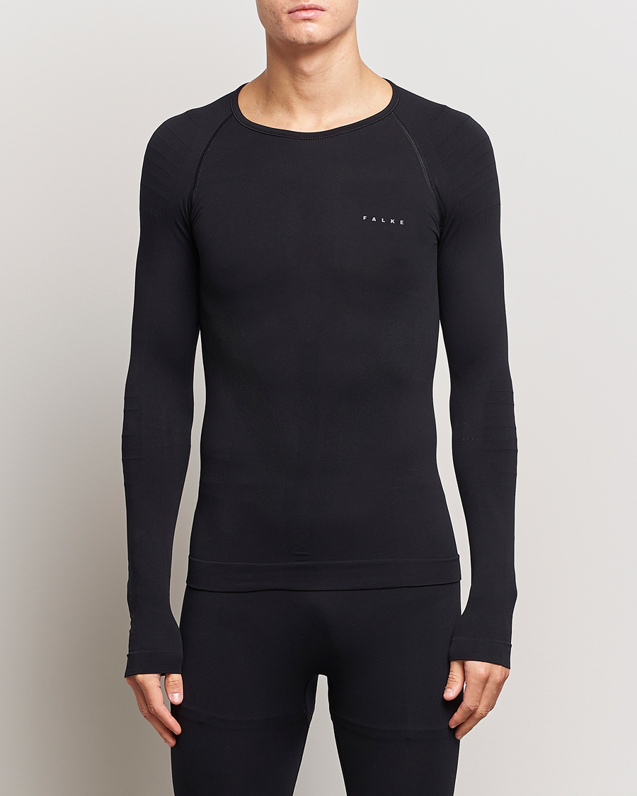 Heren | T-shirts | Falke | Long Sleeve Warm Shirt Black