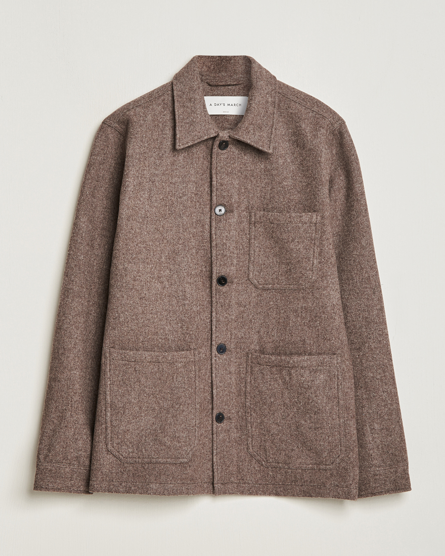 Homme | Chemises | A Day's March | Original Wool Overshirt Taupe Melange