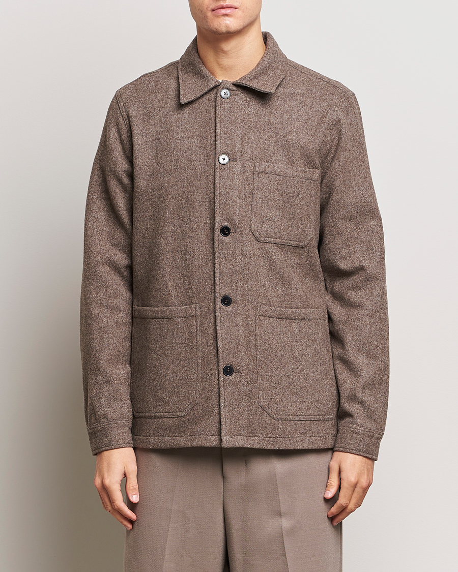 Homme | Chemises | A Day's March | Original Wool Overshirt Taupe Melange