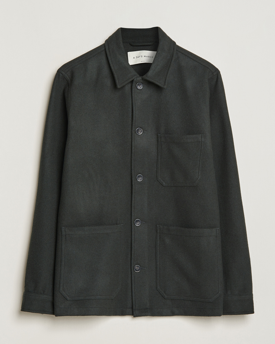 Homme | Chemises | A Day's March | Original Wool Overshirt Seaweed
