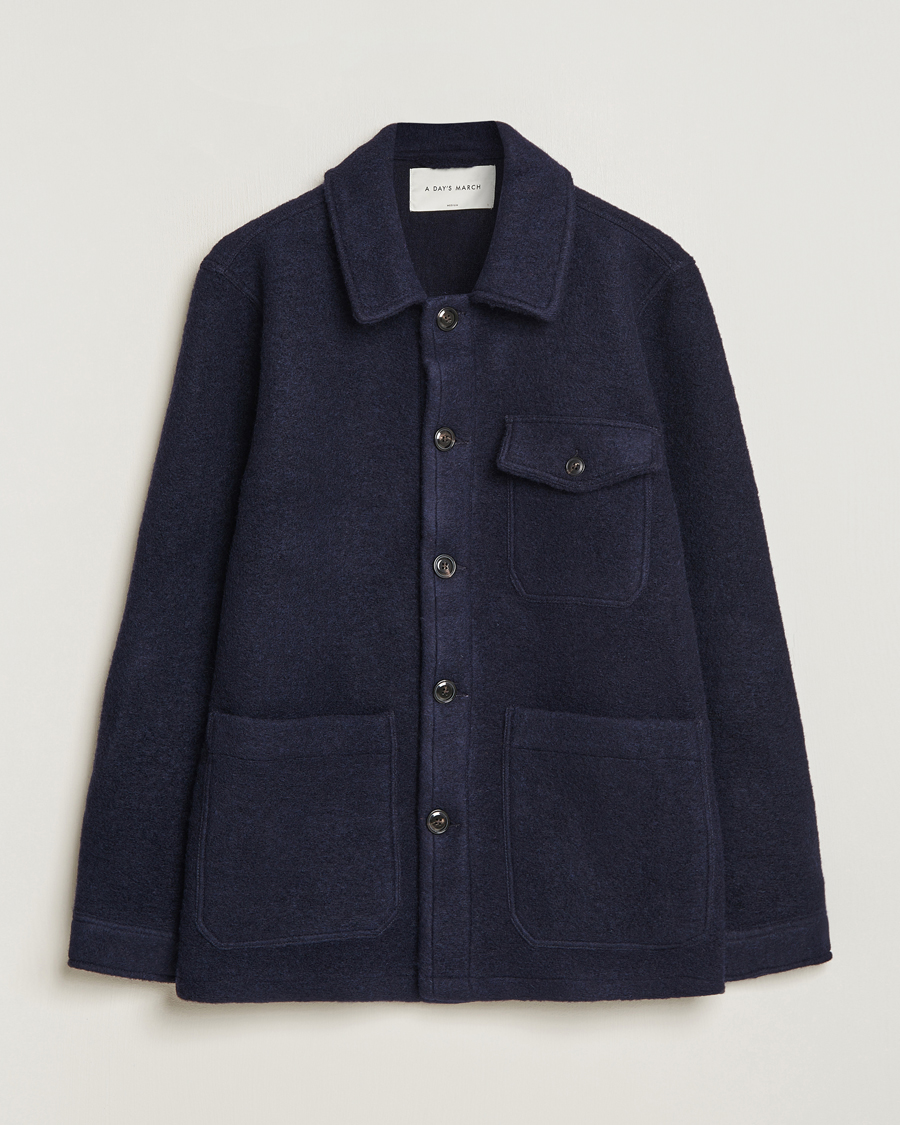 Homme | Chemises | A Day's March | Chaumont Heavy Wool Overshirt Navy