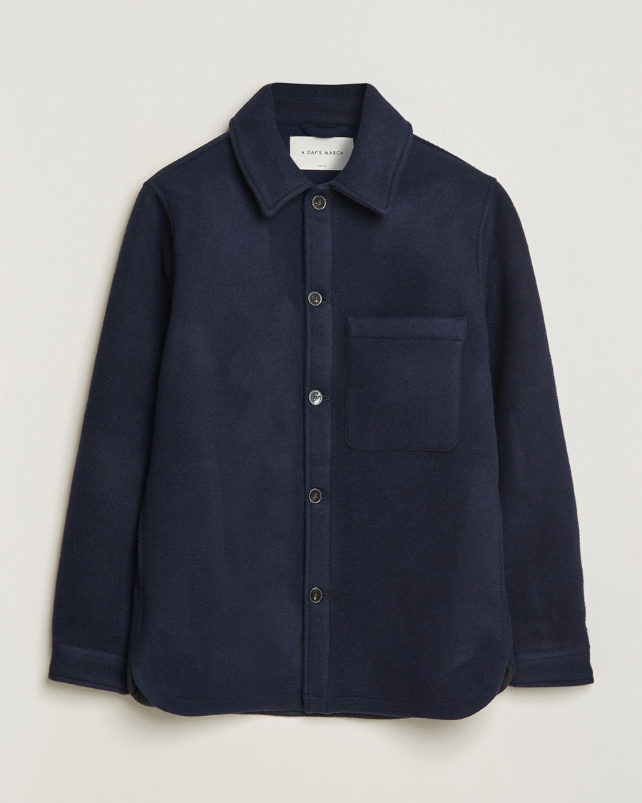 Heren | Overhemden | A Day's March | Epernay Wool Overshirt Navy