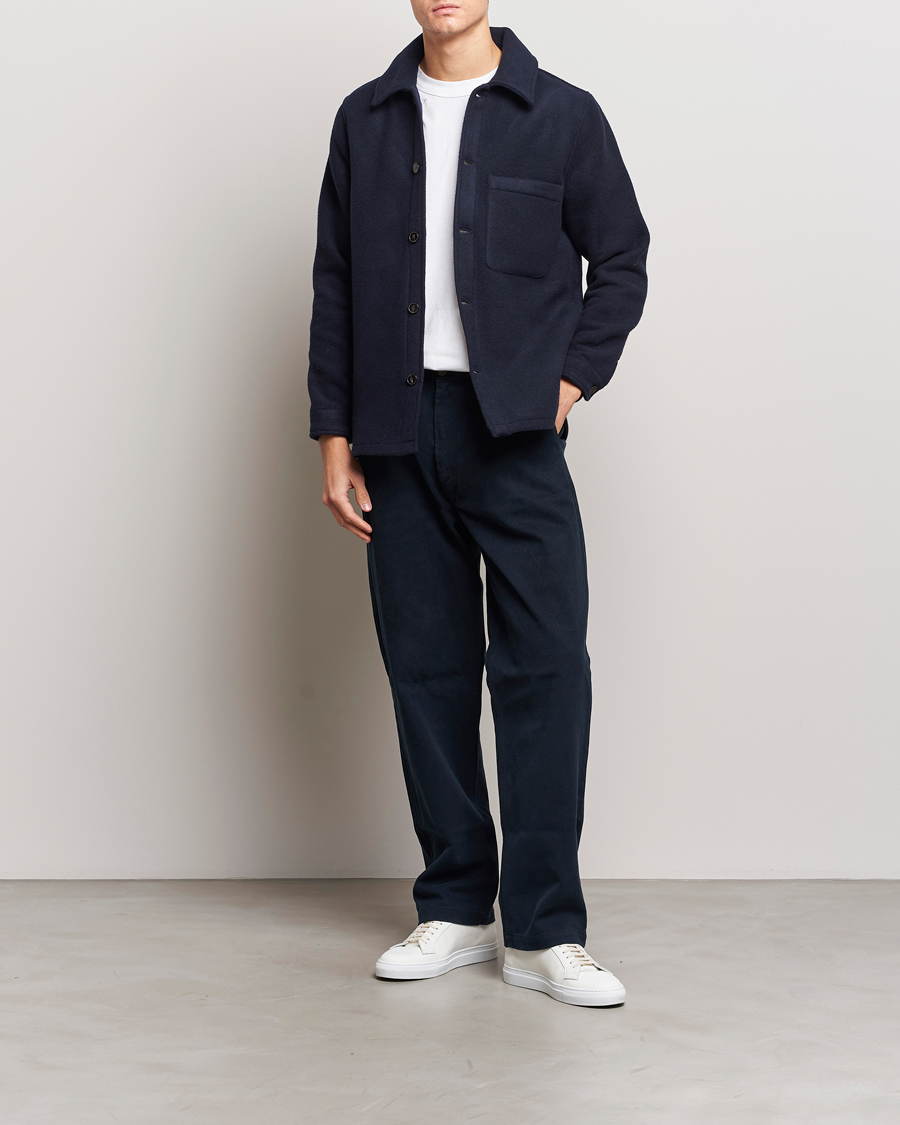 Heren | Overhemden | A Day's March | Epernay Wool Overshirt Navy