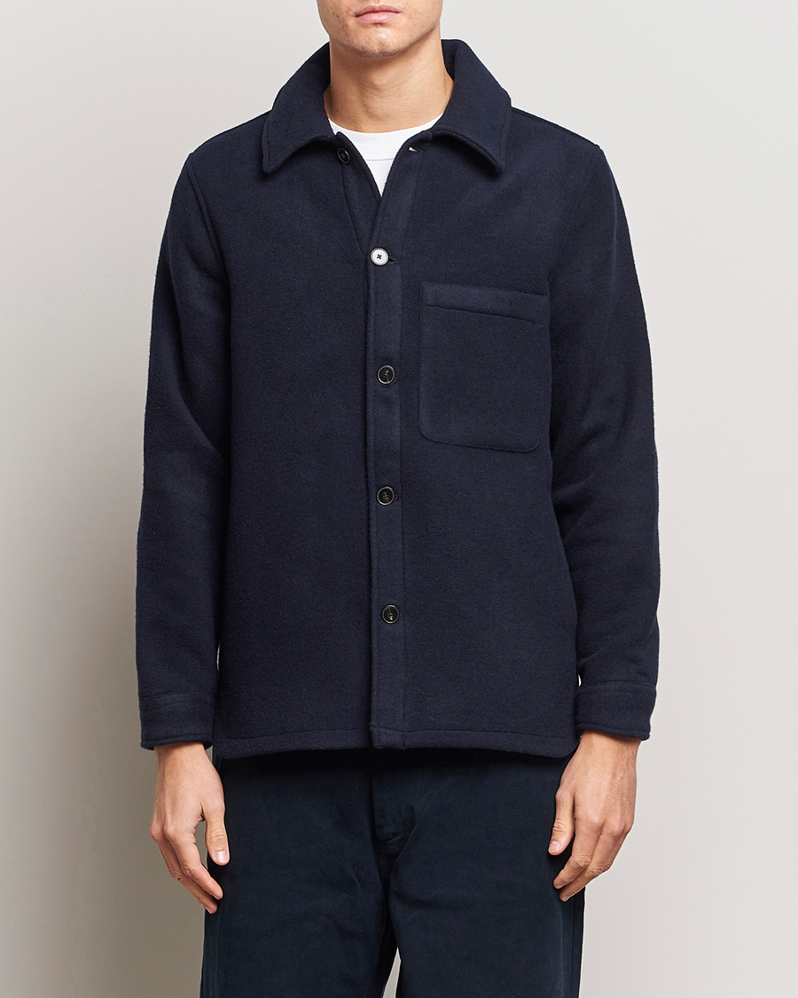 Heren | Overhemden | A Day's March | Epernay Wool Overshirt Navy