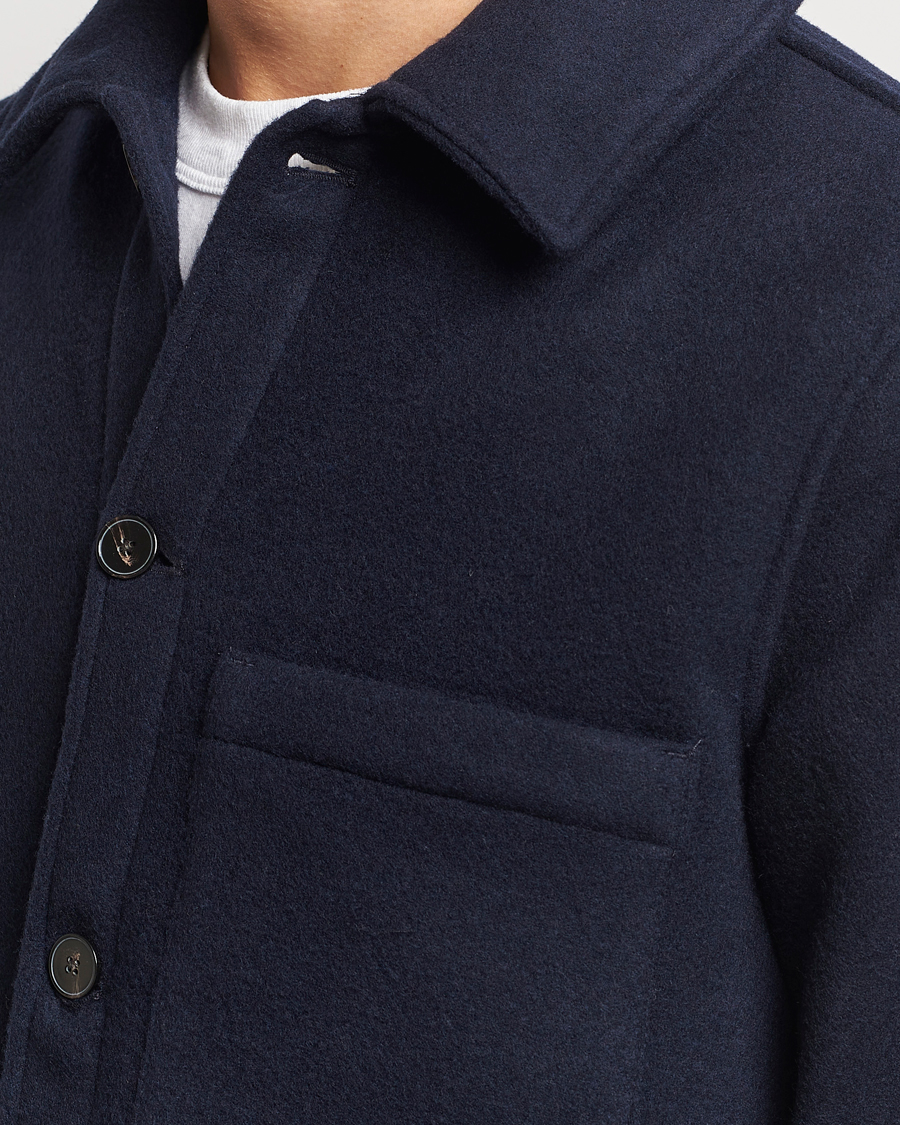 Heren | Overhemden | A Day's March | Epernay Wool Overshirt Navy