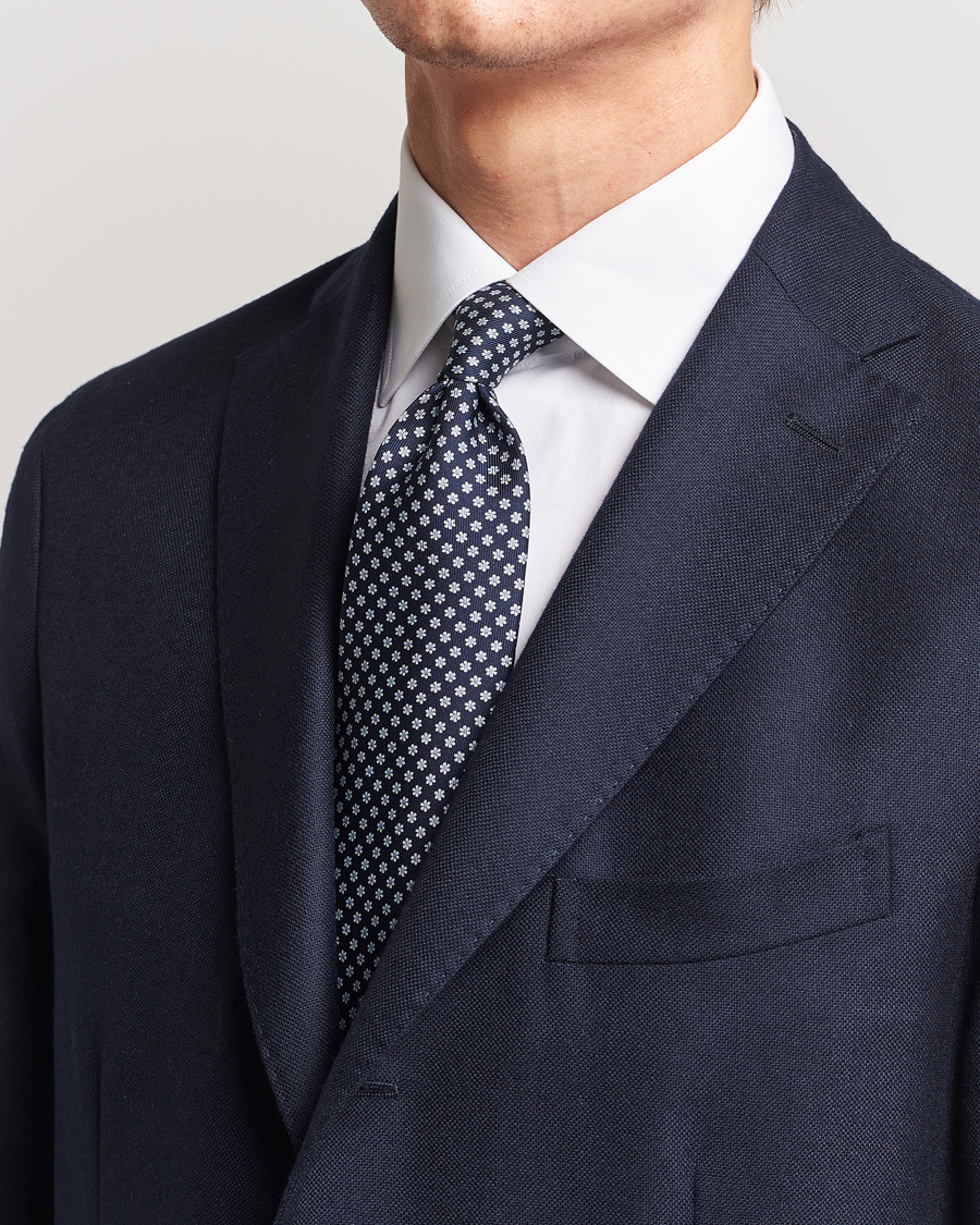 Homme | E. Marinella 3-Fold Printed Silk Tie Navy | E. Marinella | 3-Fold Printed Silk Tie Navy