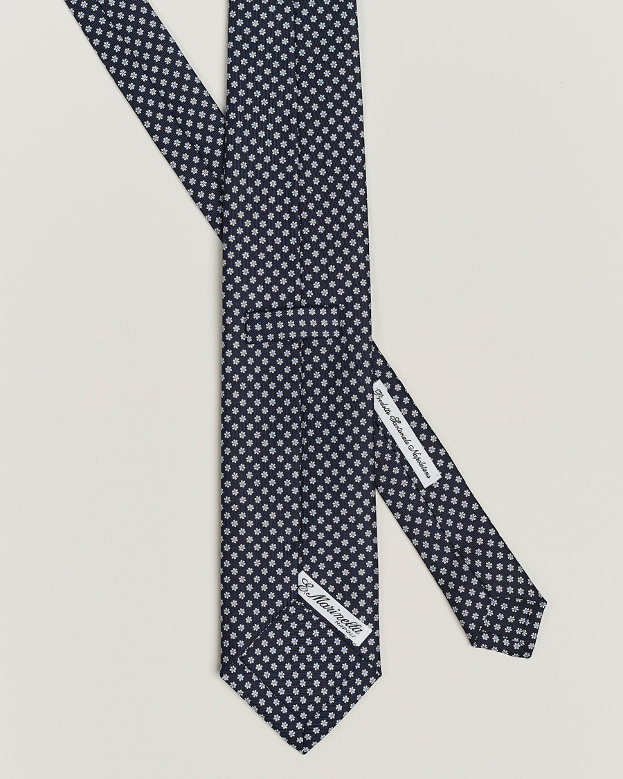 Homme | E. Marinella 3-Fold Printed Silk Tie Navy | E. Marinella | 3-Fold Printed Silk Tie Navy