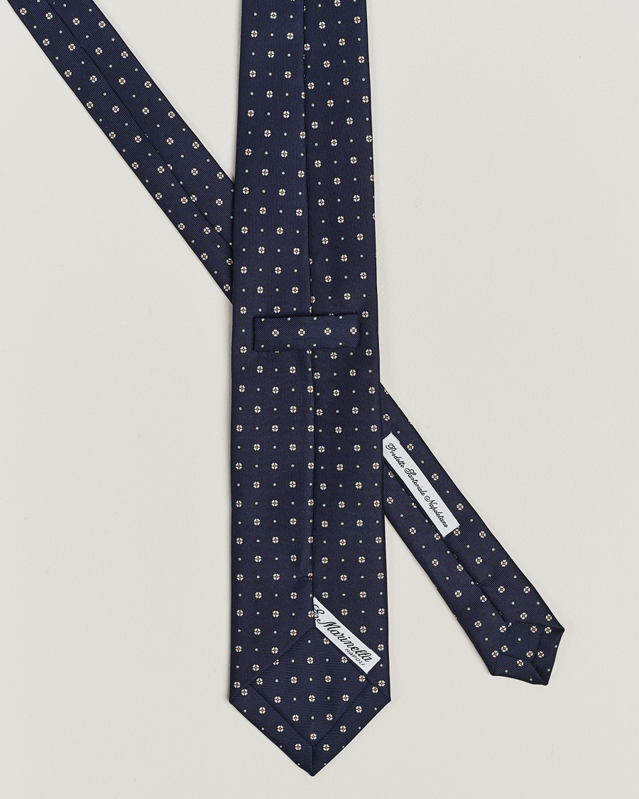 Homme | E. Marinella 3-Fold Printed Silk Tie Navy | E. Marinella | 3-Fold Printed Silk Tie Navy