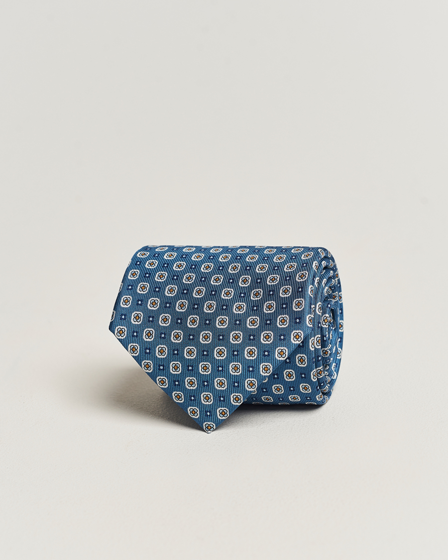 Homme | E. Marinella 3-Fold Printed Silk Tie Blue | E. Marinella | 3-Fold Printed Silk Tie Blue