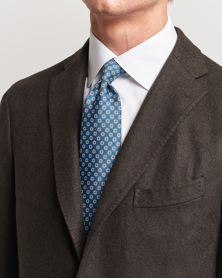 Homme | E. Marinella 3-Fold Printed Silk Tie Blue | E. Marinella | 3-Fold Printed Silk Tie Blue