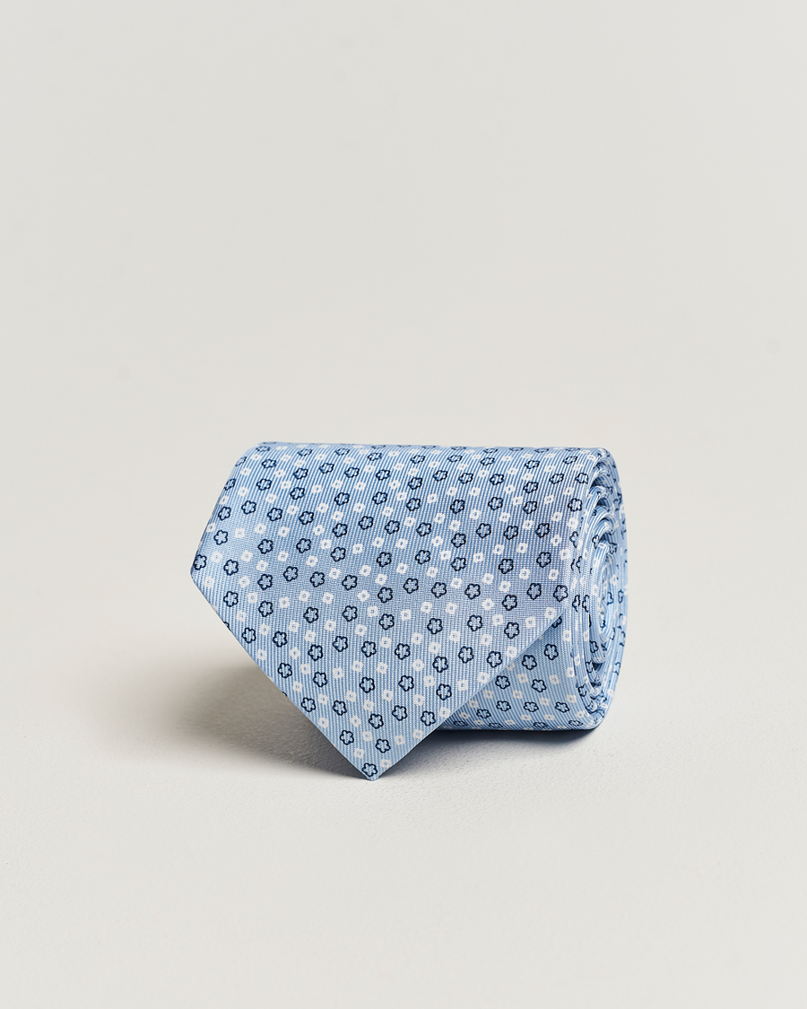 Homme | E. Marinella 3-Fold Printed Silk Tie Light Blue | E. Marinella | 3-Fold Printed Silk Tie Light Blue