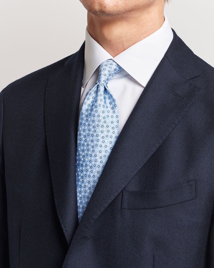 Homme | E. Marinella 3-Fold Printed Silk Tie Light Blue | E. Marinella | 3-Fold Printed Silk Tie Light Blue