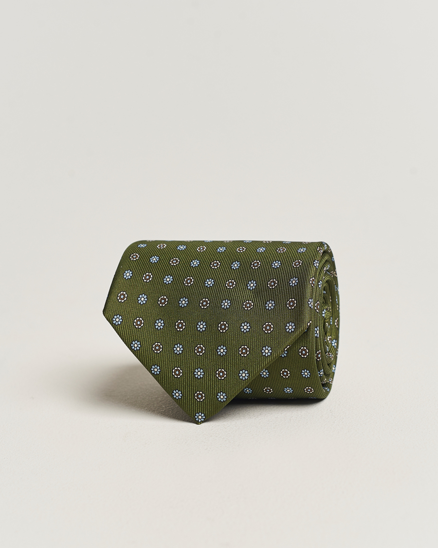 Homme | E. Marinella 3-Fold Printed Silk Tie Green | E. Marinella | 3-Fold Printed Silk Tie Green