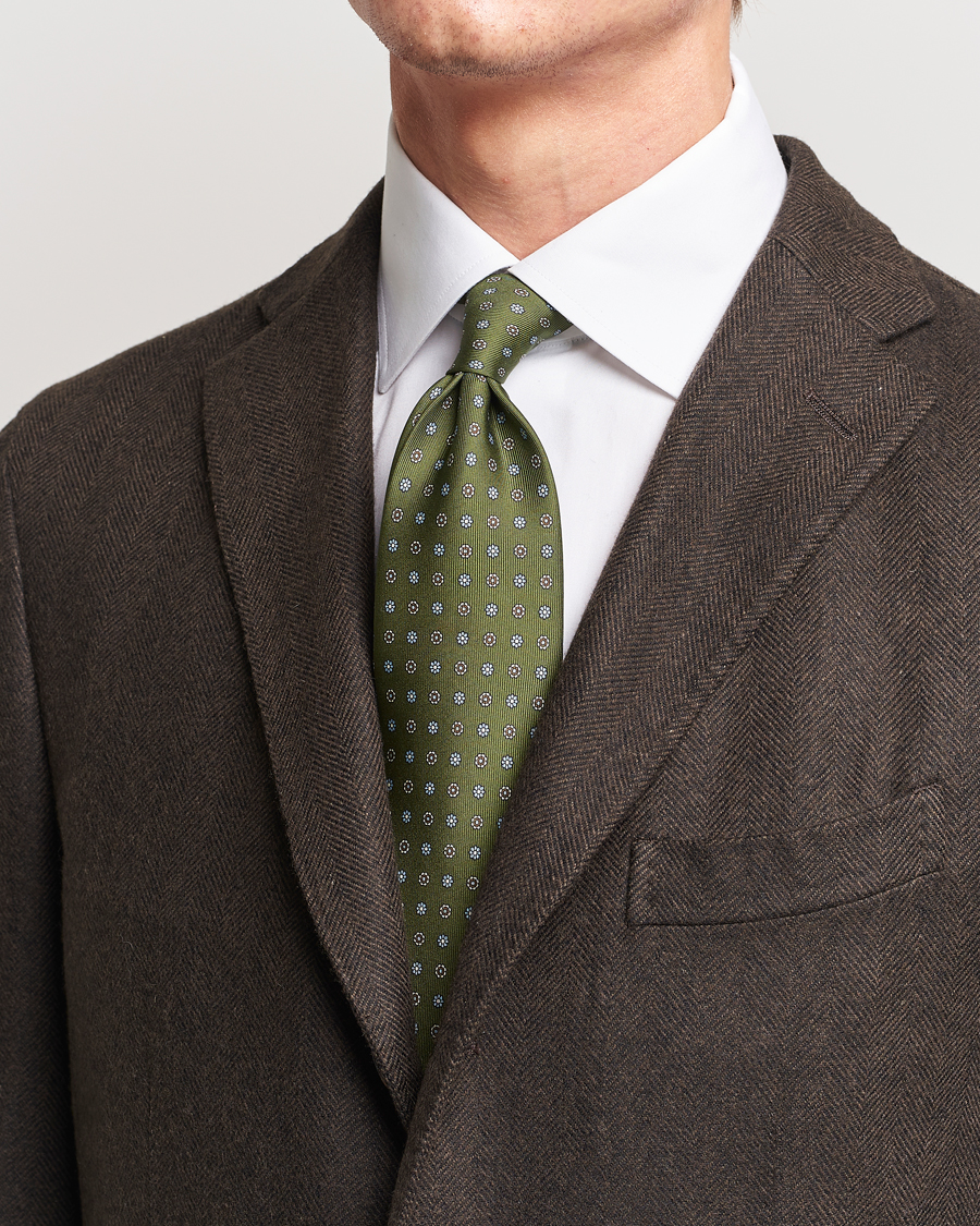 Homme | E. Marinella 3-Fold Printed Silk Tie Green | E. Marinella | 3-Fold Printed Silk Tie Green