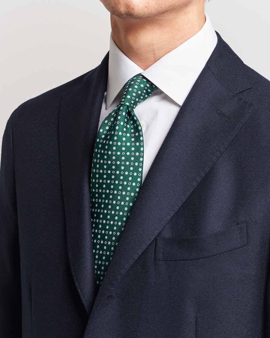 Homme | E. Marinella 3-Fold Printed Silk Tie Dark Green | E. Marinella | 3-Fold Printed Silk Tie Dark Green
