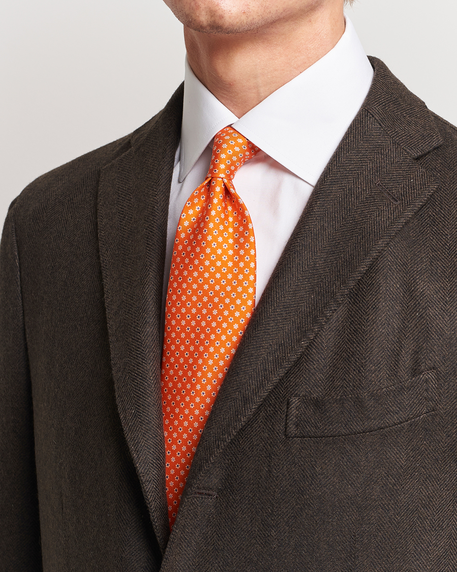 Homme | E. Marinella 3-Fold Printed Silk Tie Orange | E. Marinella | 3-Fold Printed Silk Tie Orange