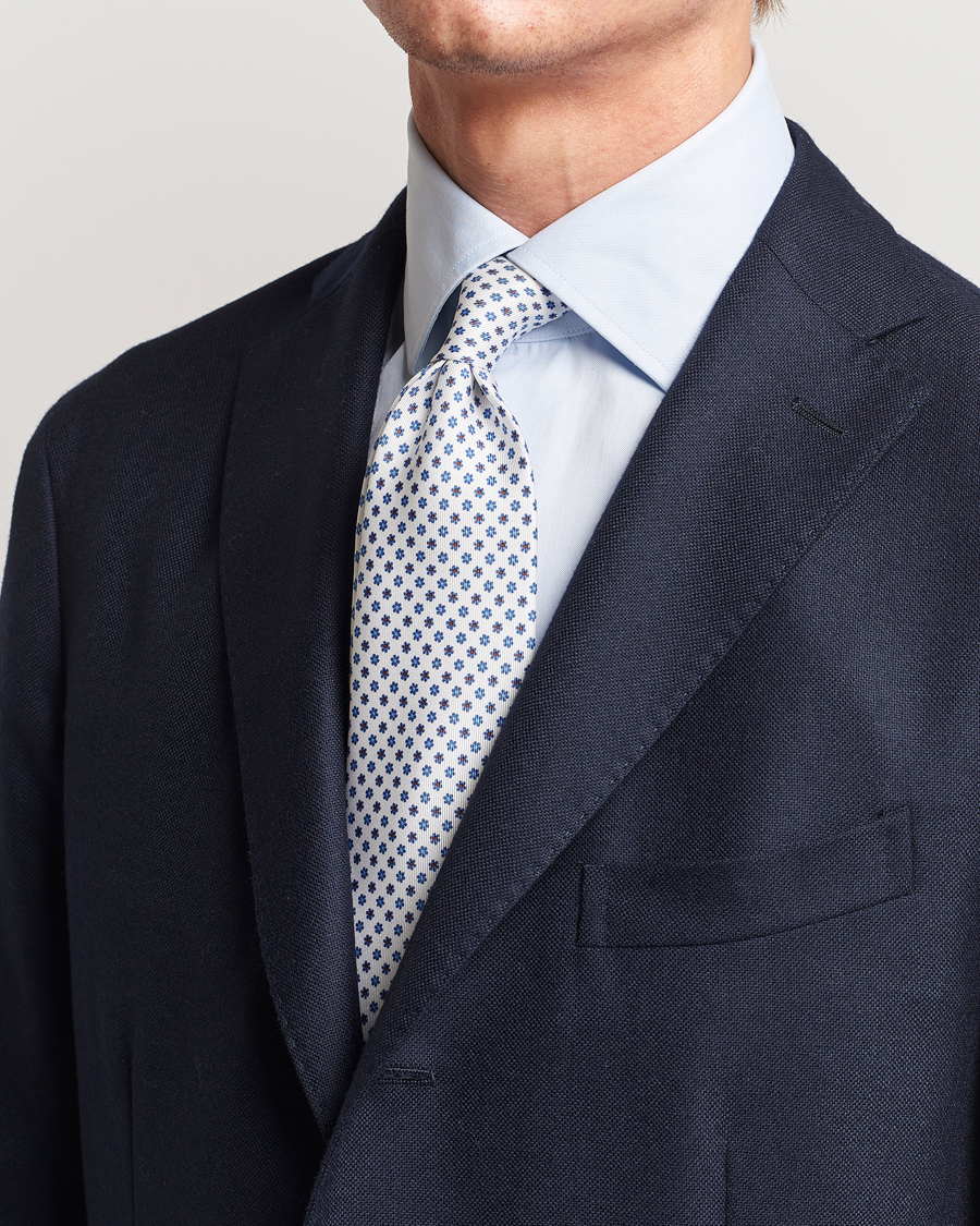 Homme | E. Marinella 3-Fold Printed Silk Tie White | E. Marinella | 3-Fold Printed Silk Tie White