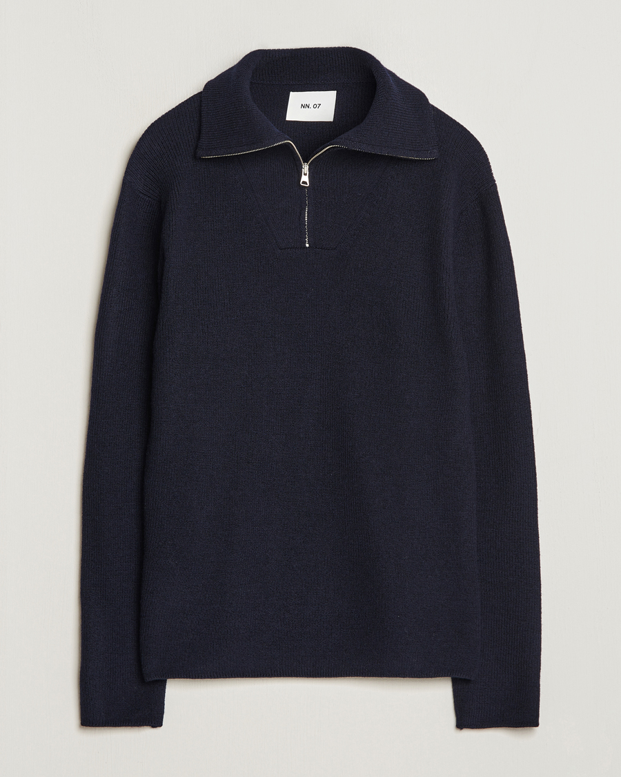 Heren | Truien | NN07 | Carl Rib Knitted Half Zip Navy Blue