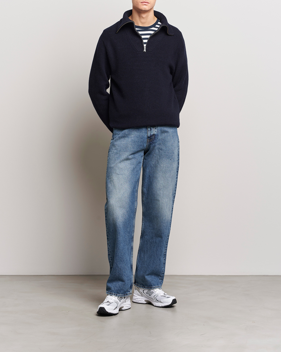 Heren | Truien | NN07 | Carl Rib Knitted Half Zip Navy Blue