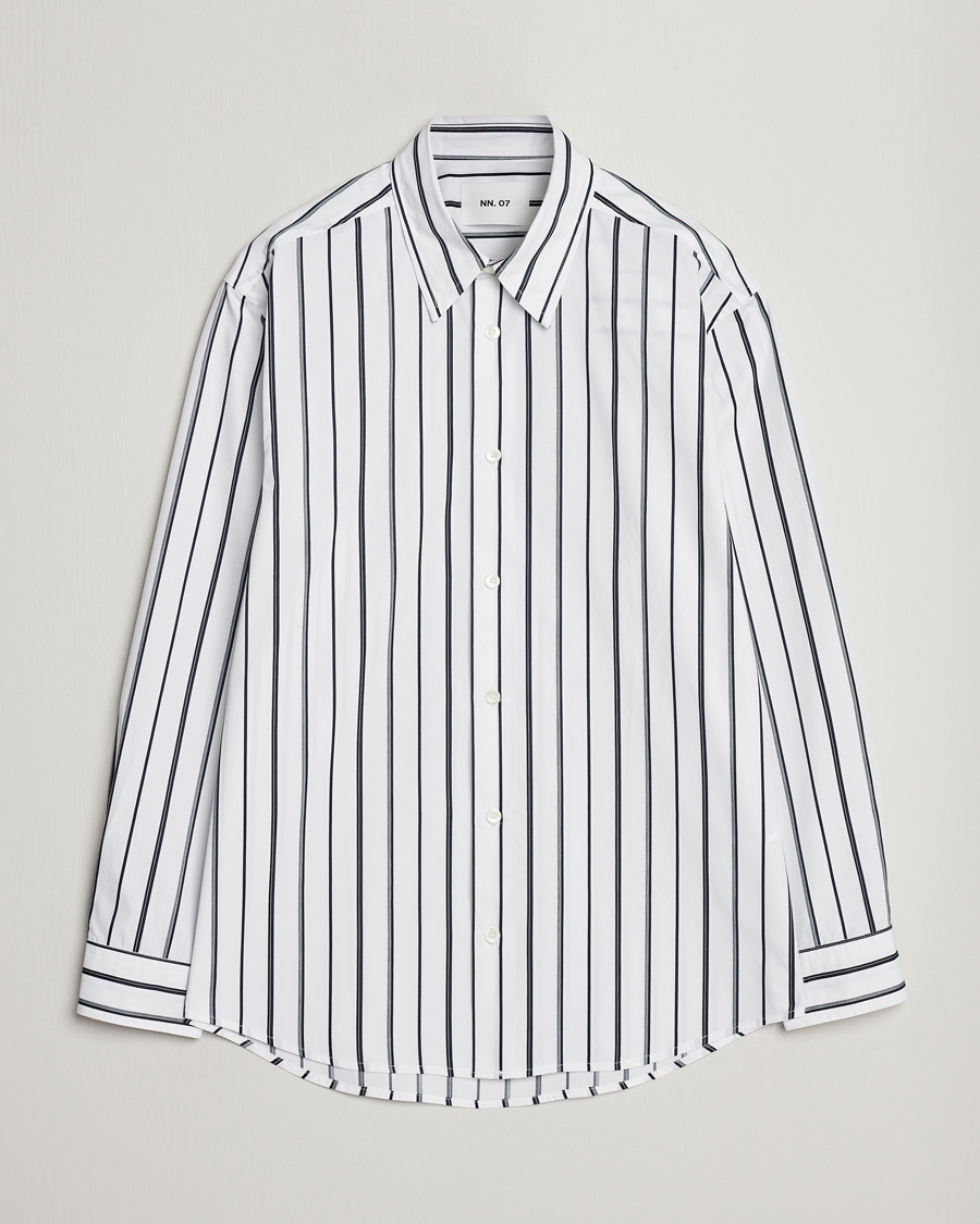 Homme | Chemises | NN07 | Quinsy Striped Cotton Shirt White/Blue