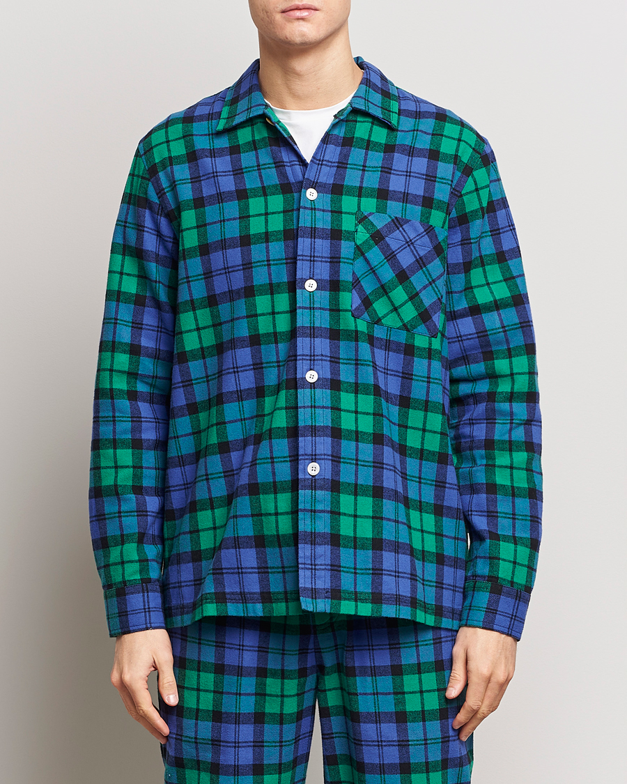 Heren | Pyjama's en gewaden | Tekla | Flannel Checked Pyjama Shirt Green/Blue