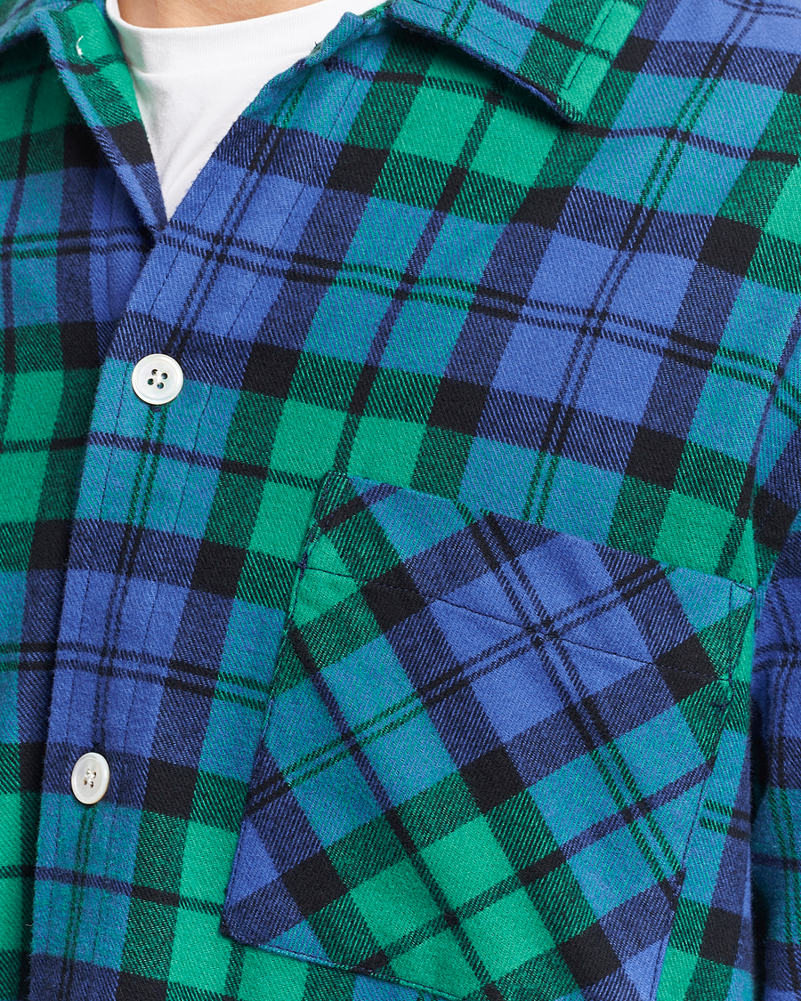 Heren | Pyjama's en gewaden | Tekla | Flannel Checked Pyjama Shirt Green/Blue