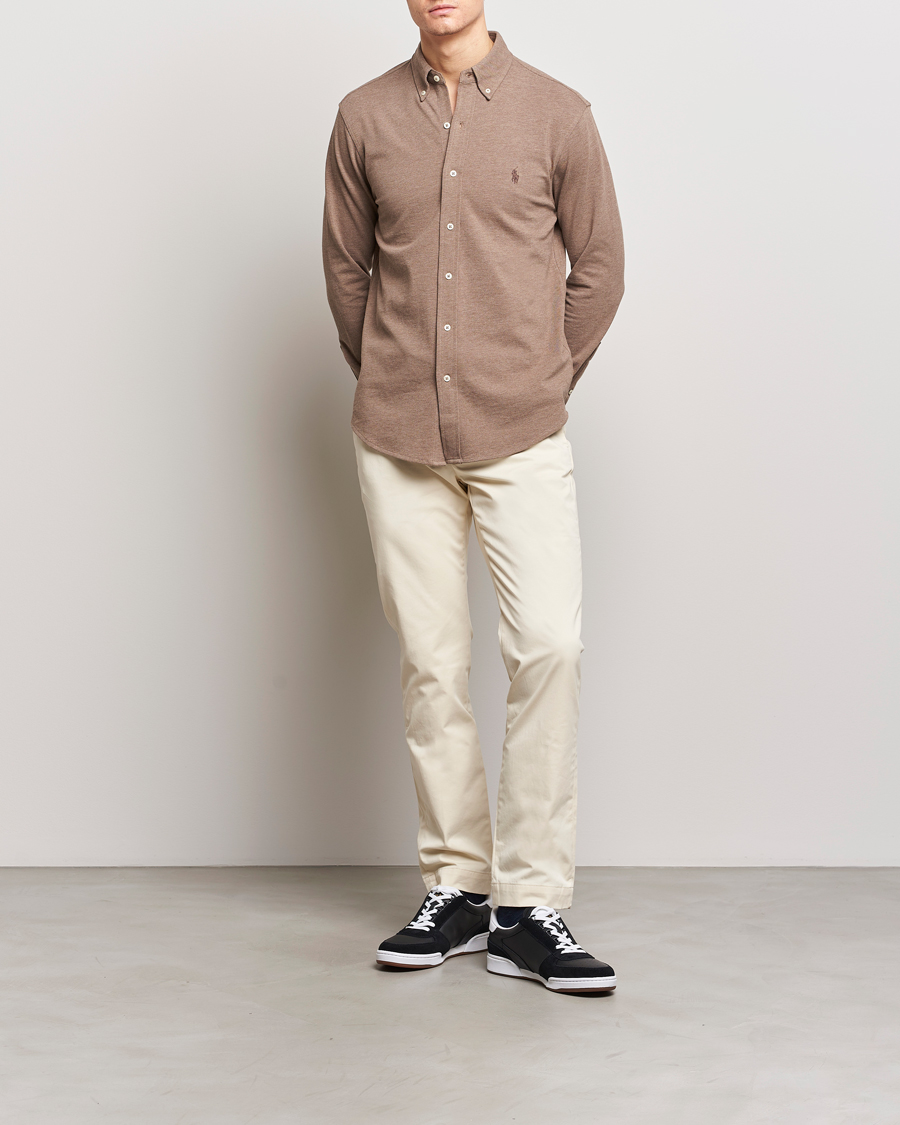 Homme | Chemises | Polo Ralph Lauren | Slim Fit Featherweight Mesh Shirt Dark Taupe Heather