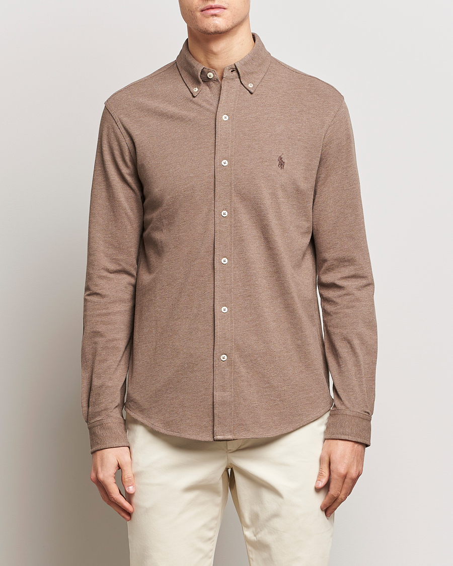 Homme | Chemises | Polo Ralph Lauren | Slim Fit Featherweight Mesh Shirt Dark Taupe Heather