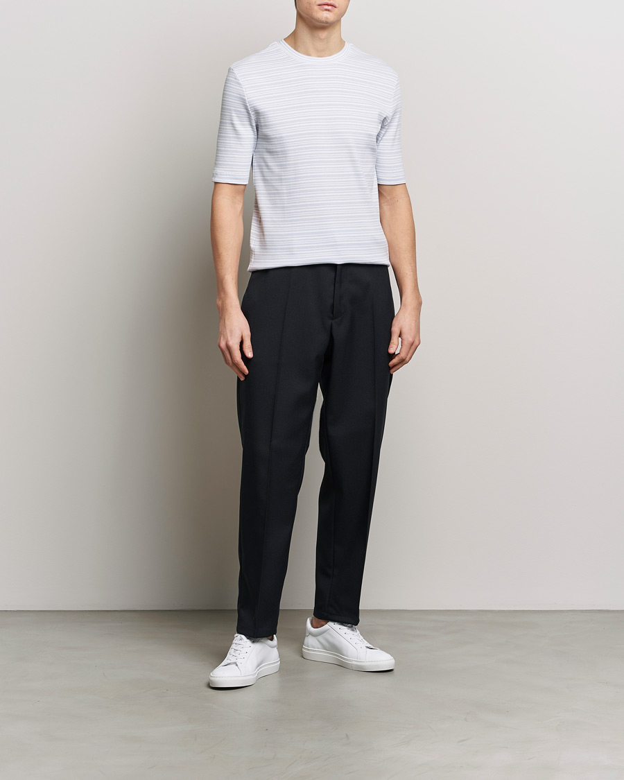 Heren | T-shirts | Filippa K | Striped Rib T-Shirt Mist Blue/White