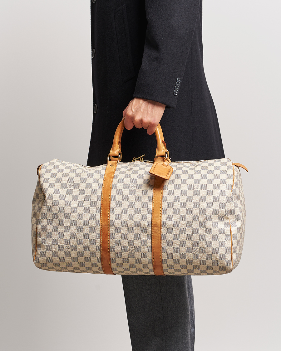 Homme | Louis Vuitton Pre-Owned Keepall 50 Bag Damier Azur | Louis Vuitton Pre-Owned | Keepall 50 Bag Damier Azur