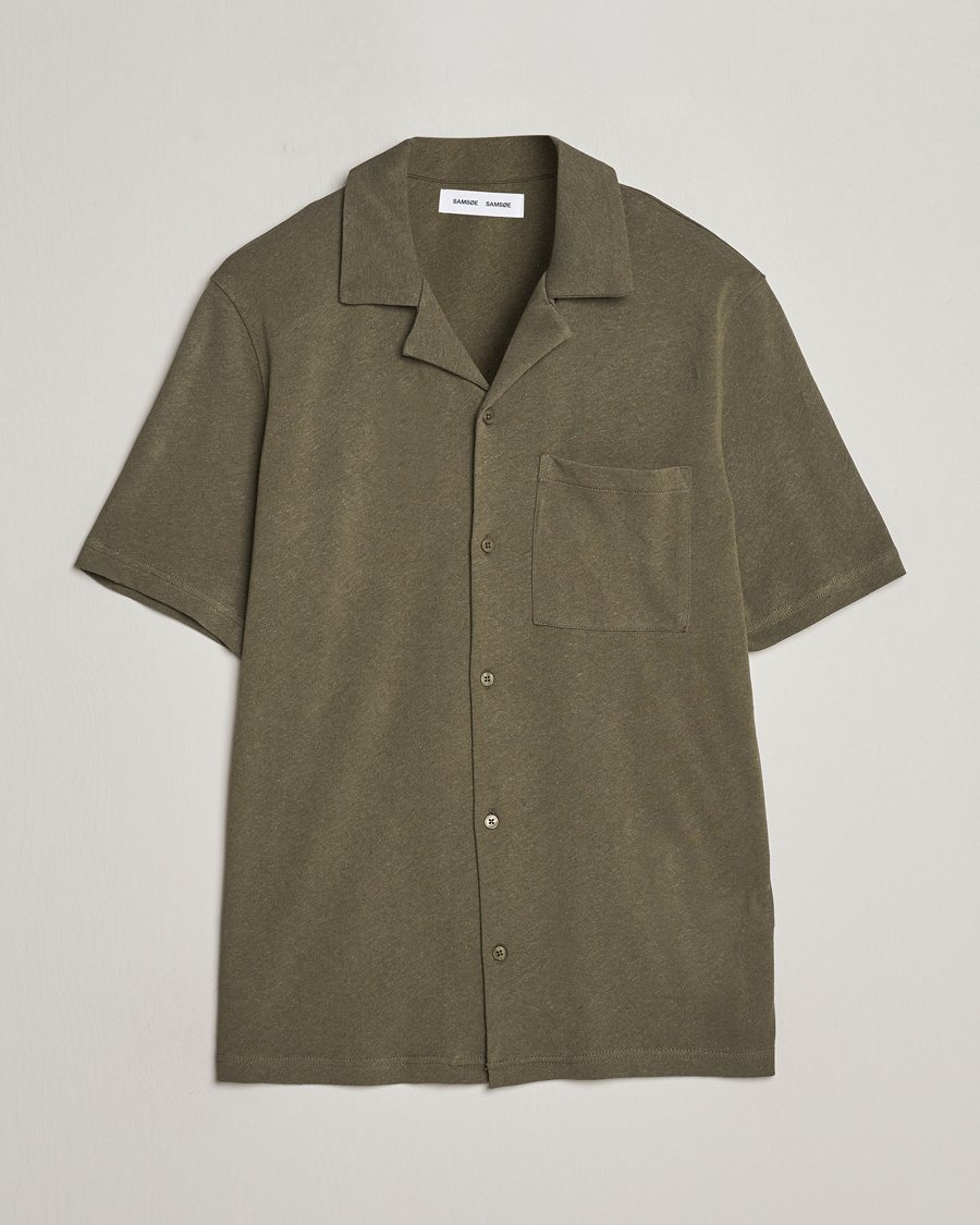 Homme | Chemises | Samsøe Samsøe | Samartin Cotton/Linen Short Sleeve Shirt Dusty Olive