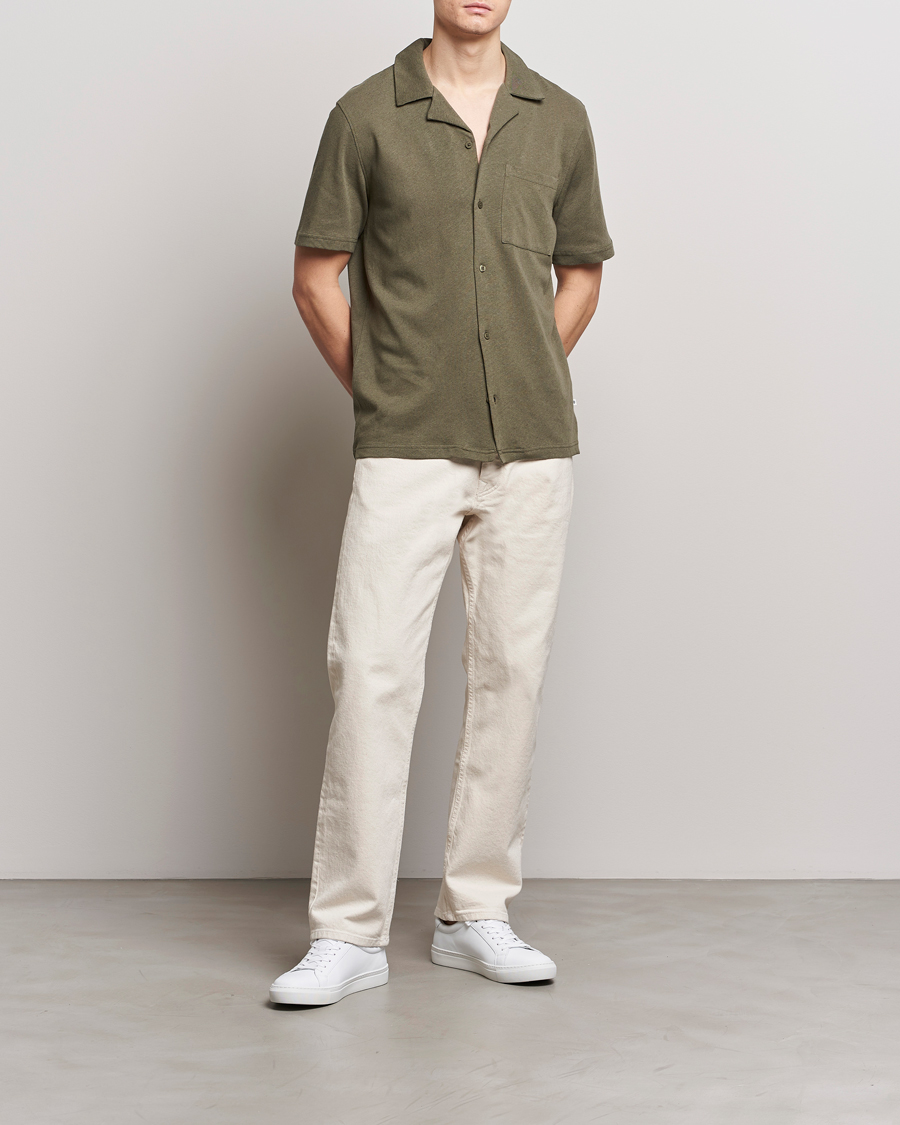 Homme | Chemises | Samsøe Samsøe | Samartin Cotton/Linen Short Sleeve Shirt Dusty Olive