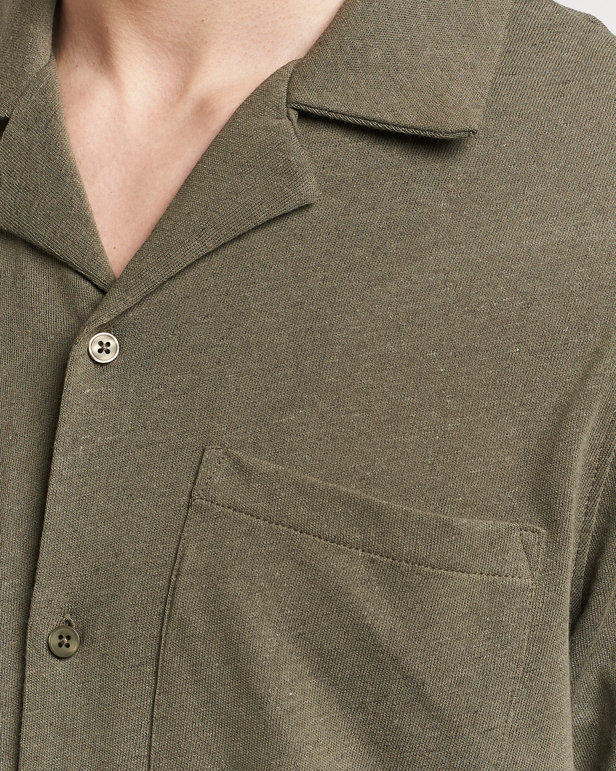 Homme | Chemises | Samsøe Samsøe | Samartin Cotton/Linen Short Sleeve Shirt Dusty Olive