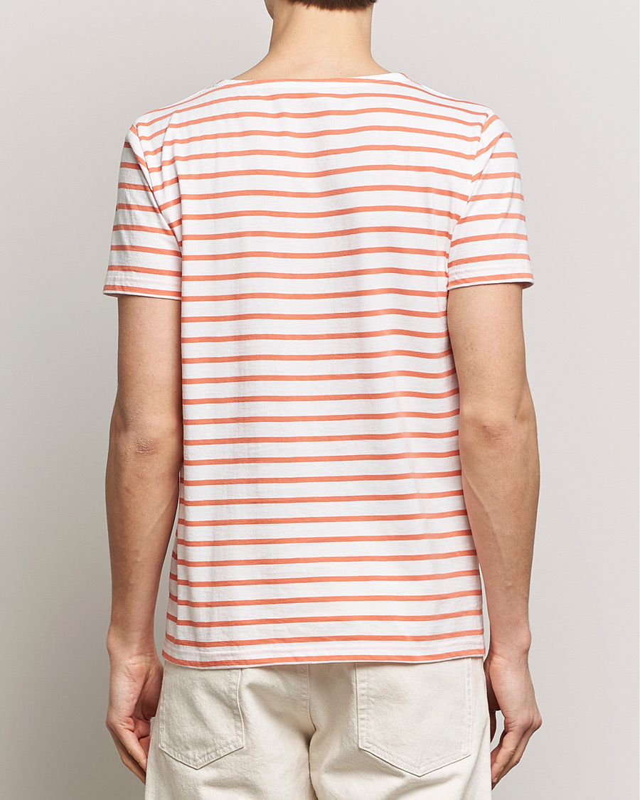 Homme | T-shirts | Armor-lux | Hoëdic Boatneck Héritage Stripe T-shirt Milk/Coral
