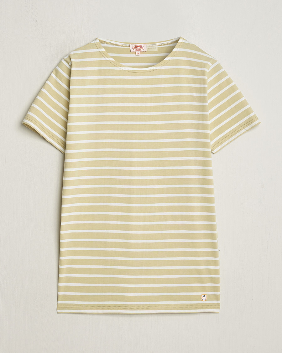 Homme | T-shirts | Armor-lux | Hoëdic Boatneck Héritage Stripe T-shirt Pale Olive/Milk