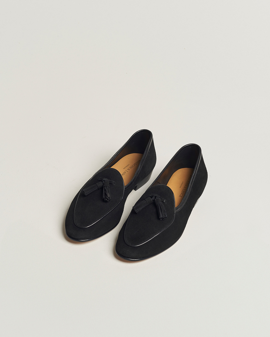 Homme | Baudoin & Lange Sagan Classic Tassel Loafers Black Suede | Baudoin & Lange | Sagan Classic Tassel Loafers Black Suede