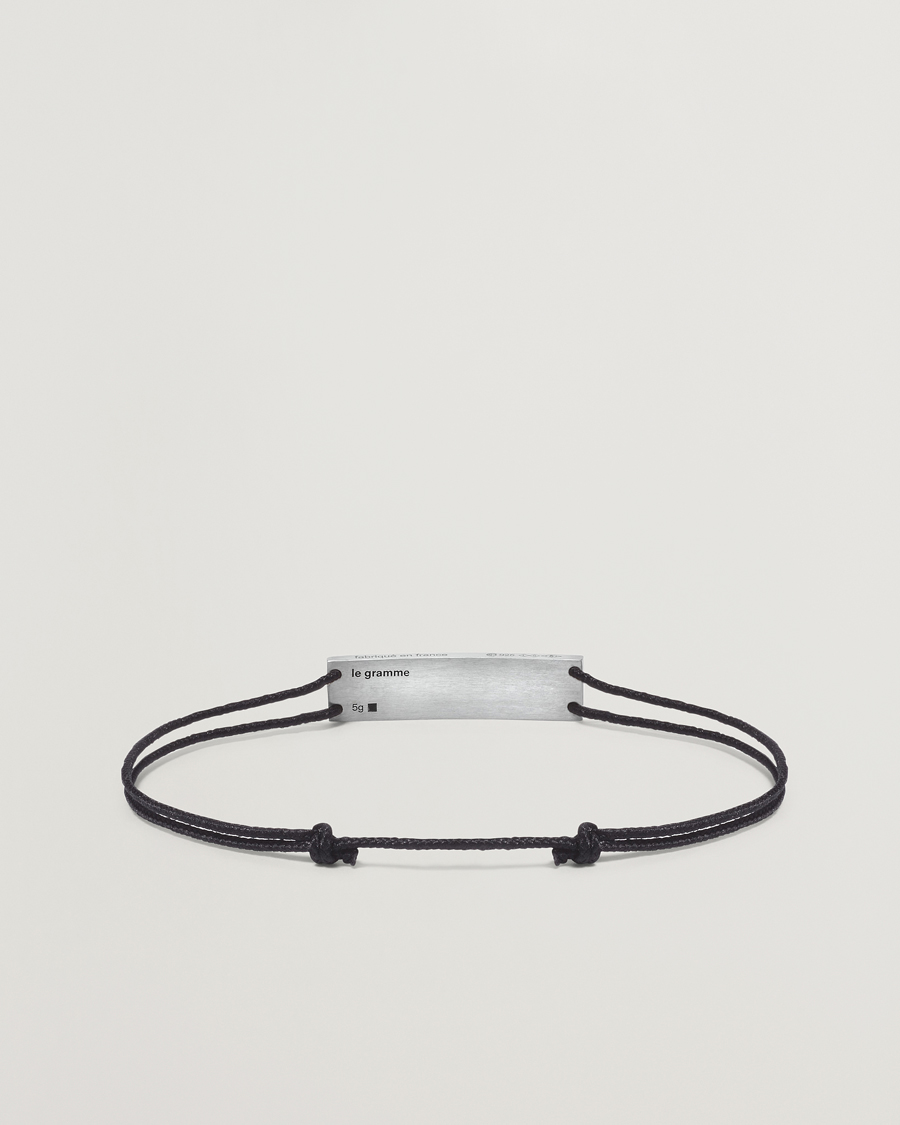 Homme | LE GRAMME Godron Cord Bracelet Black/Sterling Silver | LE GRAMME | Godron Cord Bracelet Black/Sterling Silver
