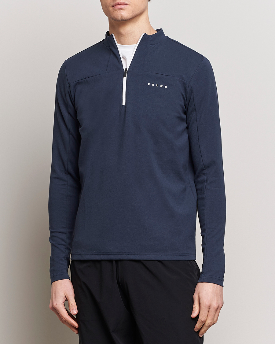 Homme | Pulls Et Tricots | Falke Sport | Falke Organic Cotton Mix Half Zip Space Blue