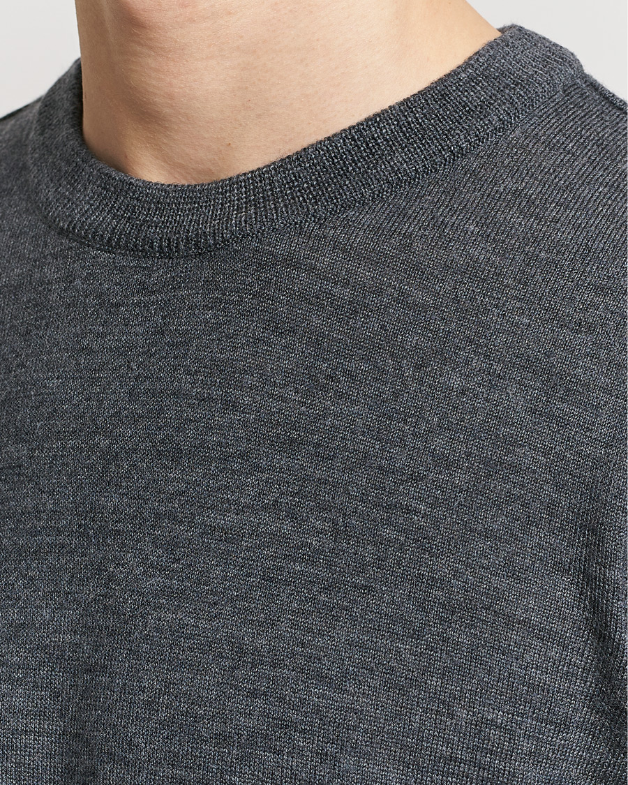 Heren | Truien | KnowledgeCotton Apparel | Regular Merino Knit Crew Neck Dark Grey Melange