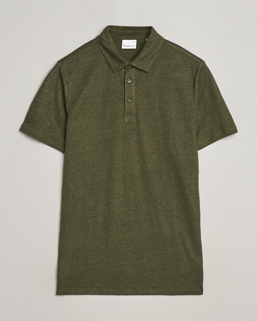 Homme | Polos | KnowledgeCotton Apparel | Regular Linen Polo Forest Night