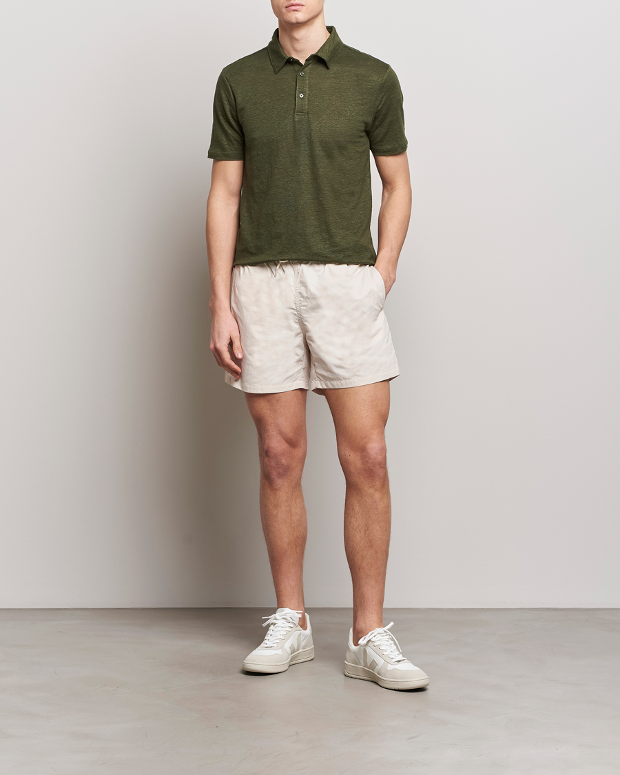 Homme | Polos | KnowledgeCotton Apparel | Regular Linen Polo Forest Night