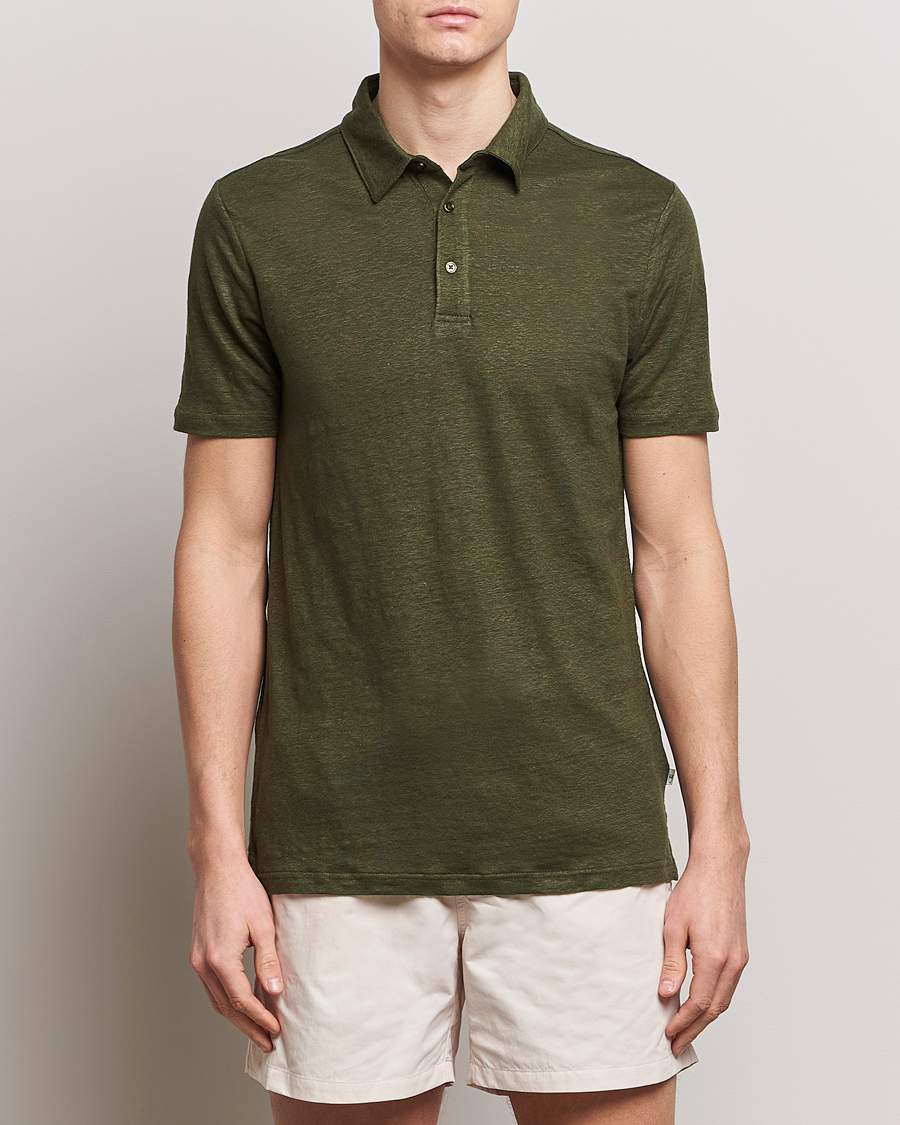 Homme | Polos | KnowledgeCotton Apparel | Regular Linen Polo Forest Night