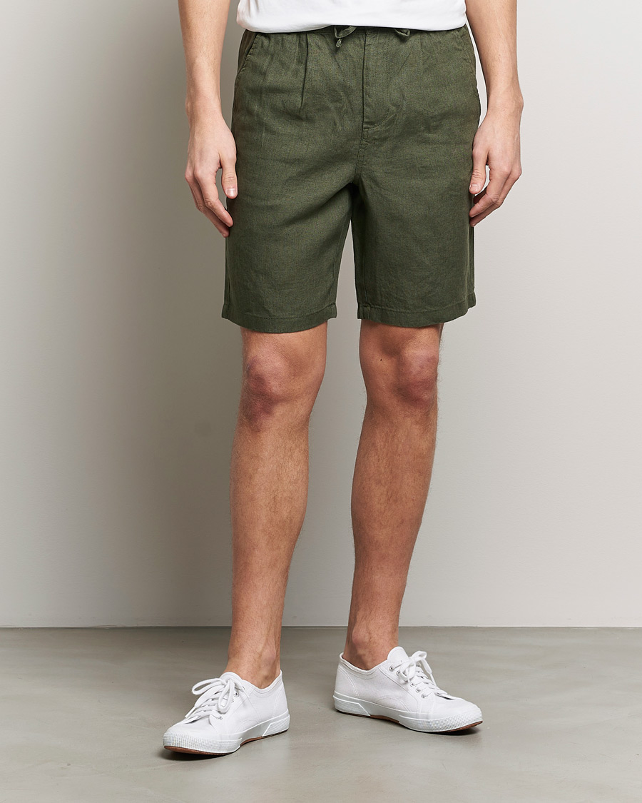 Homme | Shorts | KnowledgeCotton Apparel | Loose Linen Shorts Burnt Olive