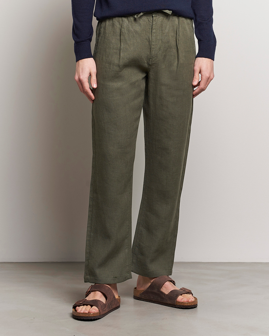 Homme | Pantalons | KnowledgeCotton Apparel | Loose Linen Pants Burnt Olive