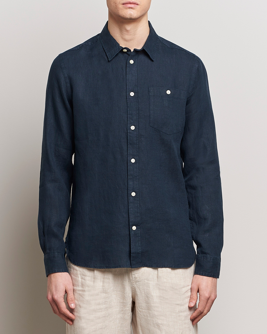 Heren | Overhemden | KnowledgeCotton Apparel | Regular Linen Shirt Total Eclipse