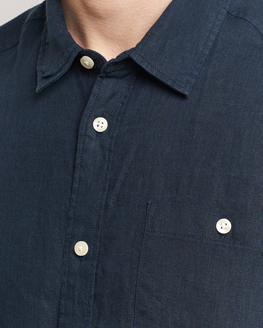 Heren | Overhemden | KnowledgeCotton Apparel | Regular Short Sleeve Linen Shirt Total Eclipse