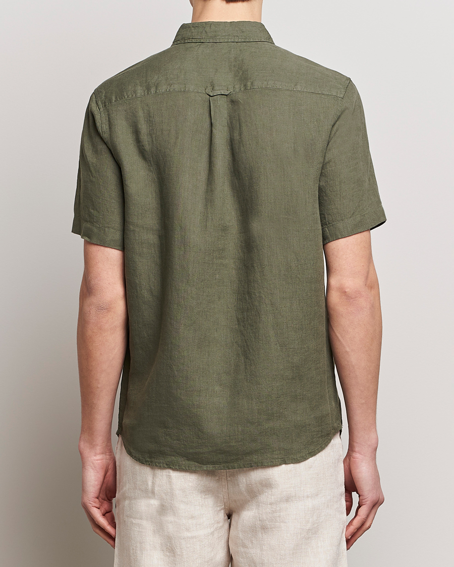 Homme | Chemises | KnowledgeCotton Apparel | Regular Short Sleeve Linen Shirt Burned Olive