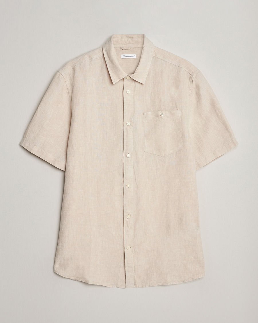Heren | Overhemden | KnowledgeCotton Apparel | Regular Short Sleeve Linen Shirt Yarndyed Beige