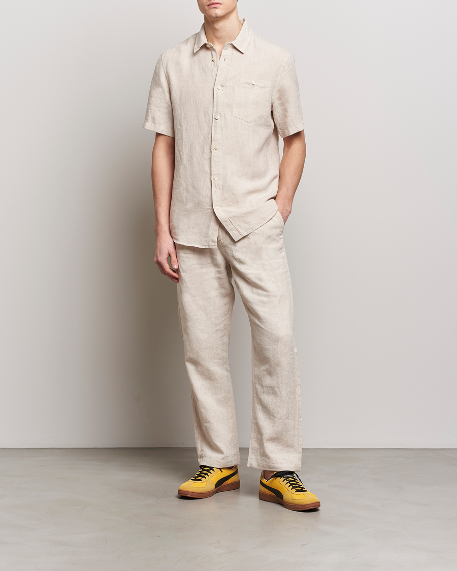 Heren | Overhemden | KnowledgeCotton Apparel | Regular Short Sleeve Linen Shirt Yarndyed Beige